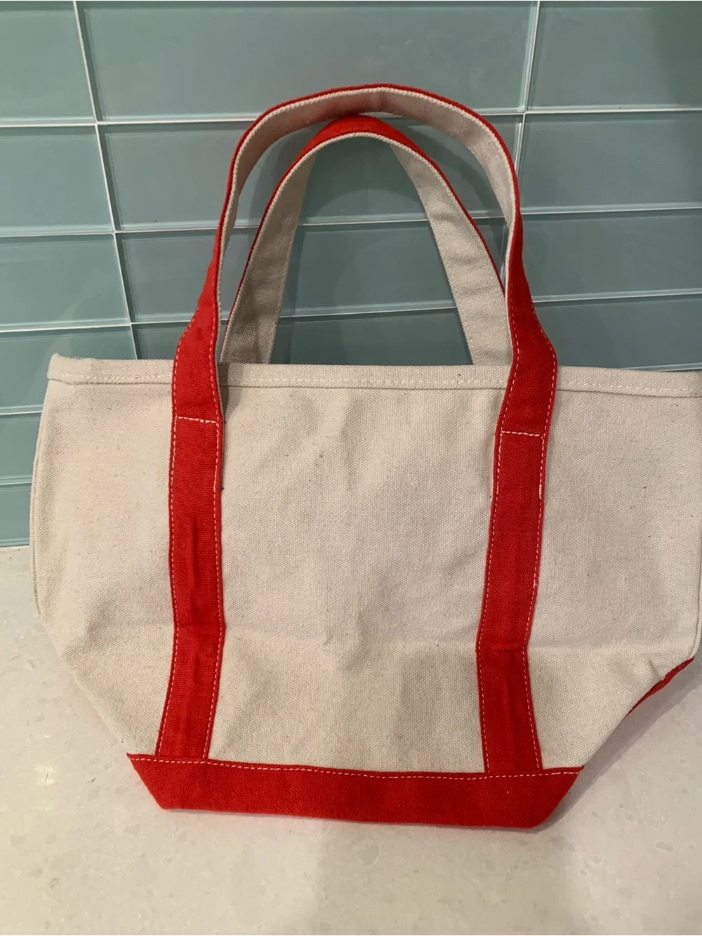 Small Canvas Tote Beaded Nautical Anchor Red Trim and Beaded Chain Pouch NWT